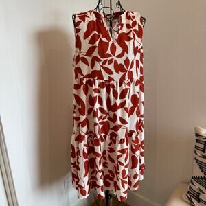 Boutique Rust Floral Sleeveless Tiered V-Neck Knee Length Dress Large